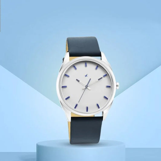 Fastrack After Dark White Dial Leather Strap Watch for Guys 3273sl01