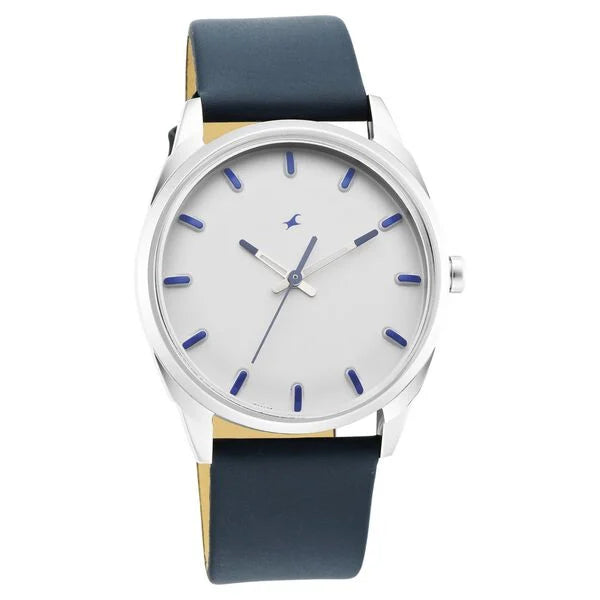 Fastrack After Dark White Dial Leather Strap Watch for Guys 3273sl01