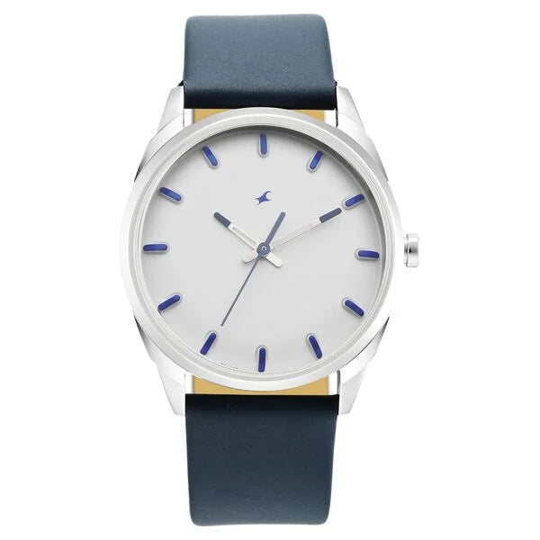 Fastrack After Dark White Dial Leather Strap Watch for Guys 3273sl01