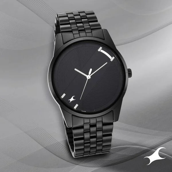 Fastrack Stunners Quartz Analog Black Dial Metal Strap Watch for Guys - 3277NM01