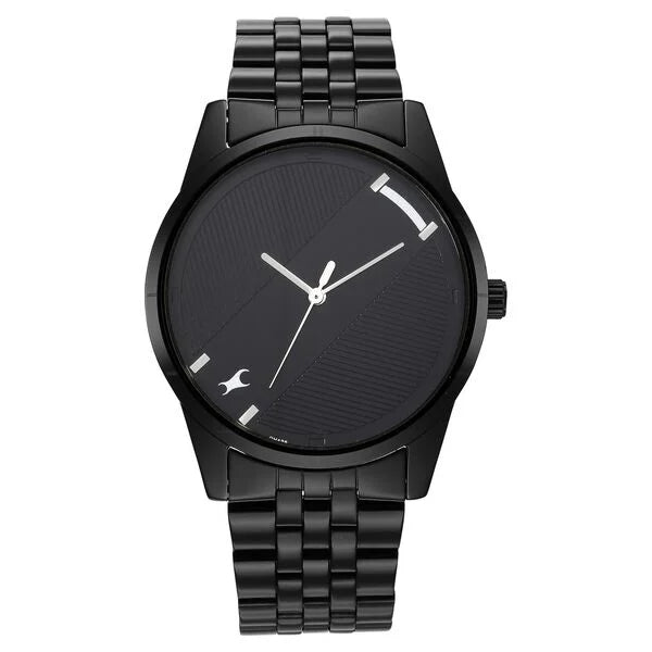 Fastrack Stunners Quartz Analog Black Dial Metal Strap Watch for Guys - 3277NM01