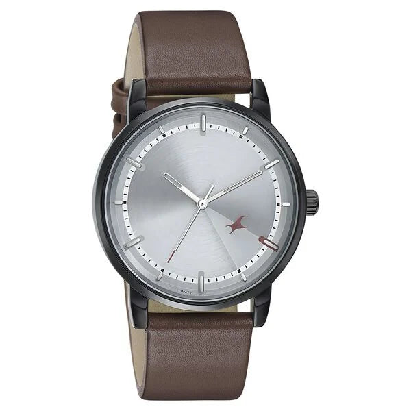 Fastrack Style Up Silver Dial Leather Strap Watch for Guys - 3278NL01