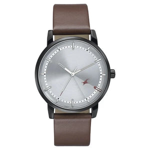 Fastrack Style Up Silver Dial Leather Strap Watch for Guys - 3278NL01 - KRISHNA WATCH COMPANY