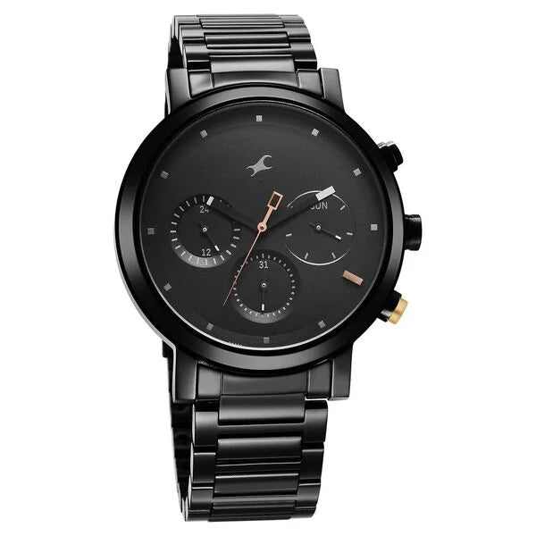 Fastrack Tick Tock Quartz Analog Black Dial With Black Watch for Guys - 3287KM06