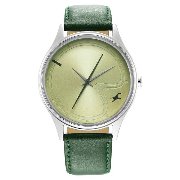 Fastrack Stunners Green Dial Leather Strap Watch for Guys 3290sl02 - KRISHNA WATCH COMPANY