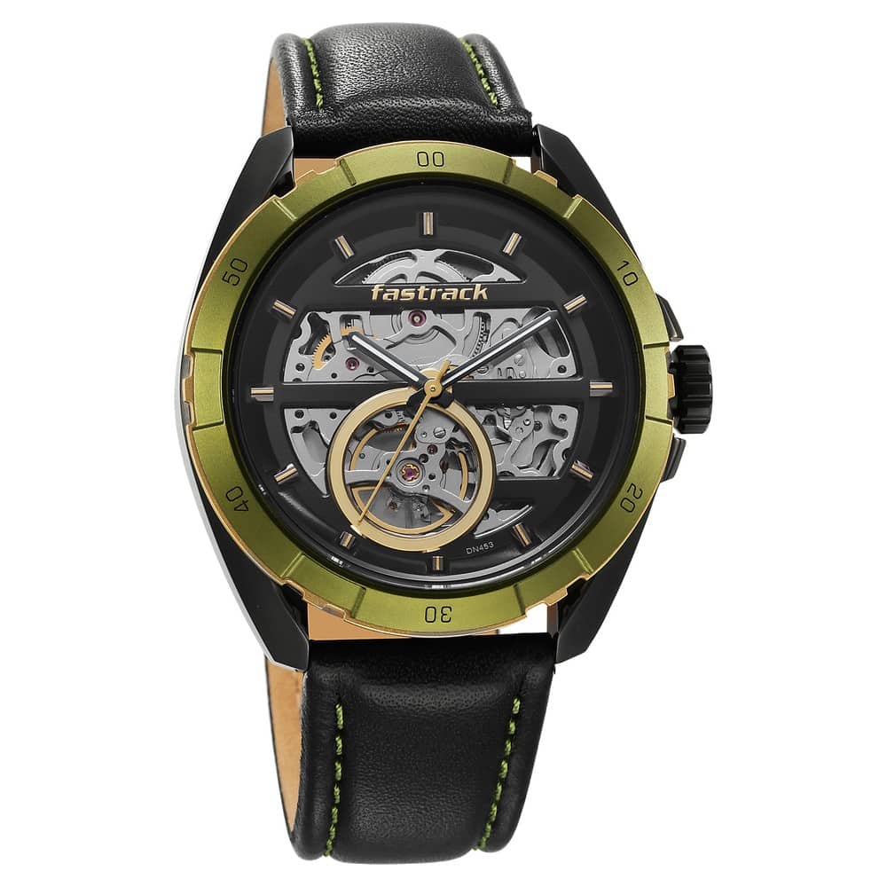 FASTRACK AUTOMATICS BLACK DIAL LEATHER STRAP WATCH FOR GUYS 3297KL01 - KRISHNA WATCH COMPANY