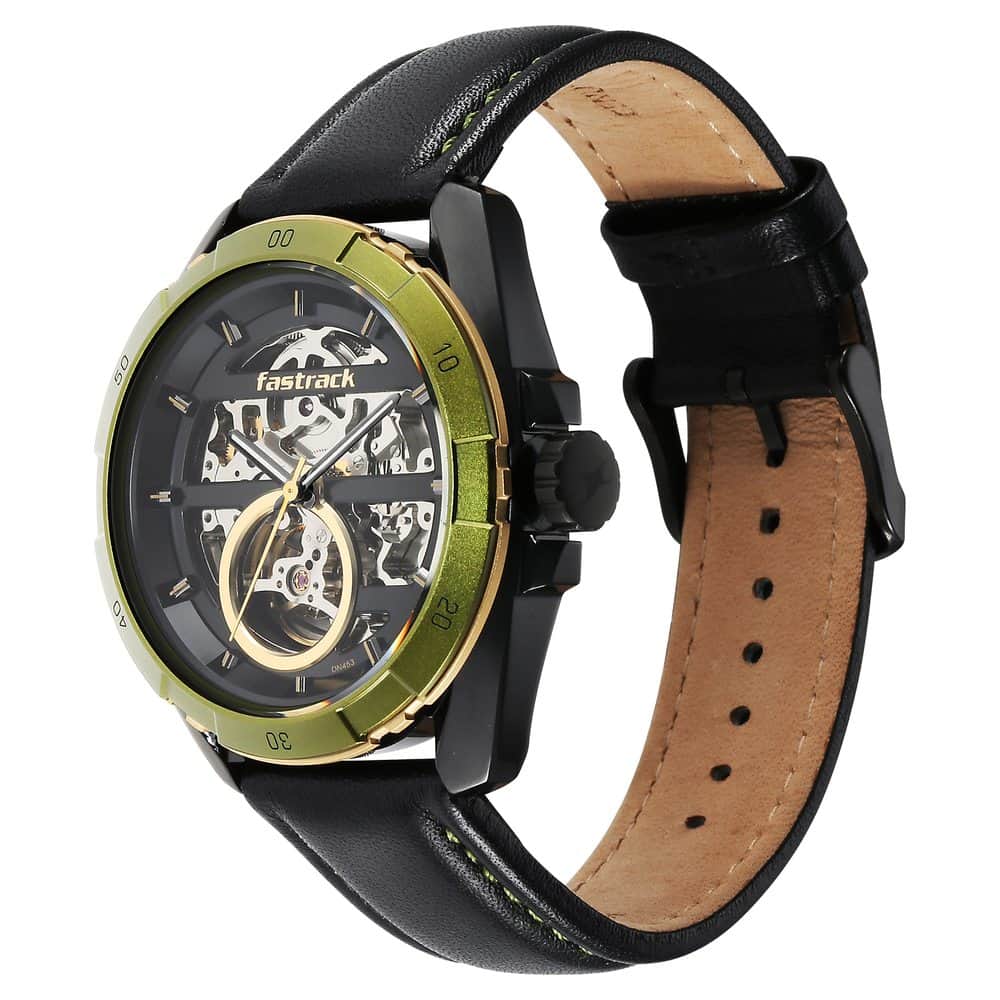 FASTRACK AUTOMATICS BLACK DIAL LEATHER STRAP WATCH FOR GUYS 3297KL01 - KRISHNA WATCH COMPANY
