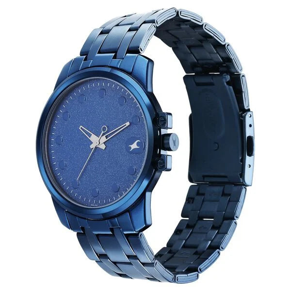 Fastrack Pulse Quartz Analog Blue Round Dial Blue Stainless Steel Strap Watch For Guys 3314qm01f