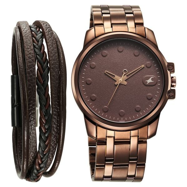 Fastrack Pulse Quartz Analog Brown Dial With Brown Stainless steel Strap Watch for Guys 3314qm02f
