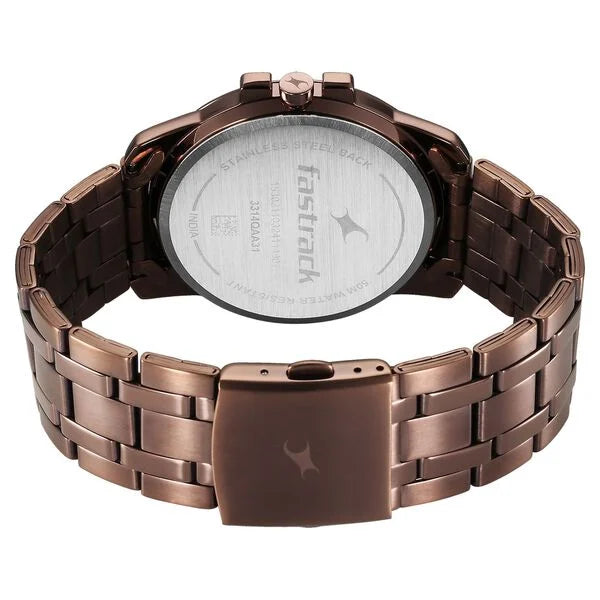 Fastrack Pulse Quartz Analog Brown Dial With Brown Stainless steel Strap Watch for Guys 3314qm02f