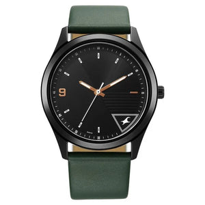 Fastrack Stunners Quartz Analog Black Dial Green Leather Strap Watch For Guys 3317nl01 - KRISHNA WATCH COMPANY