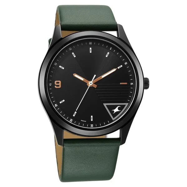 Fastrack Stunners Quartz Analog Black Dial Green Leather Strap Watch For Guys 3317nl01 - KRISHNA WATCH COMPANY