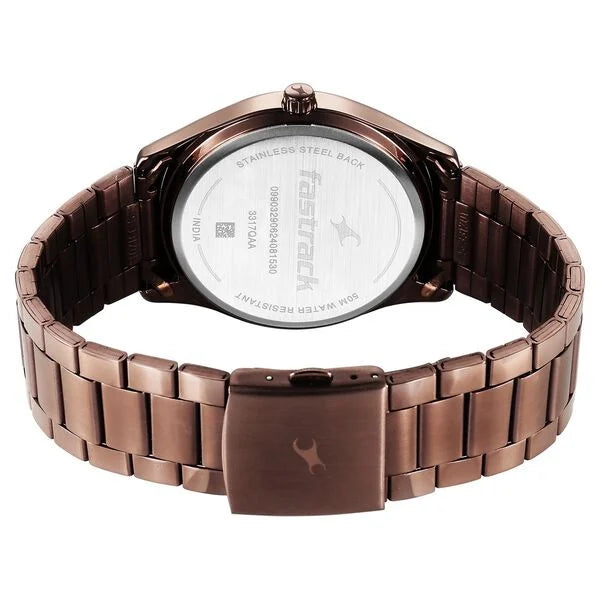 Fastrack Stunners Quartz Analog Brown Dial Brown Metal Strap Watch For Guys 3317qm02 - KRISHNA WATCH COMPANY