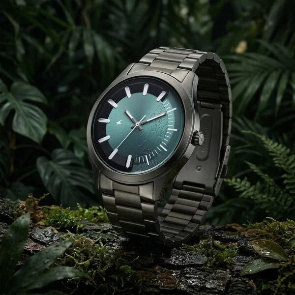 Fastrack Wild Quartz Analog Green Dial Gun Metal Strap Watch For Guys - 3317QM03