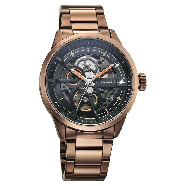 Fastrack Automatics Black Dial Brown Metal Strap Automatic Watch For Guys 3318qm01