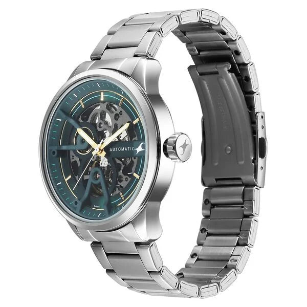 Fastrack Automatics Green Dial Silver Metal Strap Automatic Watch For Guys 3318sm01