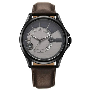 Fastrack Groove Quartz Analog with Date Two Toned Dial Brown Leather Strap Watch For Guys 3323ql01 - KRISHNA WATCH COMPANY
