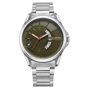 Fastrack Groove Quartz Analog with Date Green Dial Silver Watch For Guys - 3323SM01 - KRISHNA WATCH COMPANY