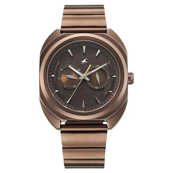 Fastrack Wild Analog with Brown Dial Brown Metal Strap Watch for Guys 3326QM01