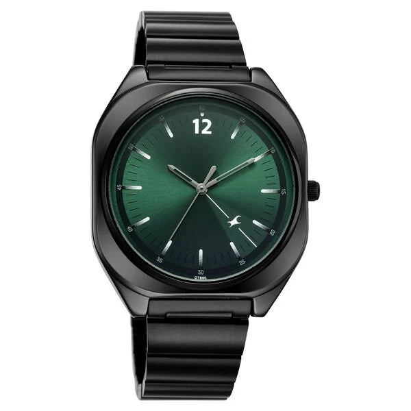 Fastrack 9 to Fine Analog with Green Dial Metal Strap Watch for Guys 3354NM02