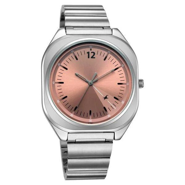 Fastrack 9 to Fine Analog withSalmon Pink Metal Strap Watch for Guys 3354SM01
