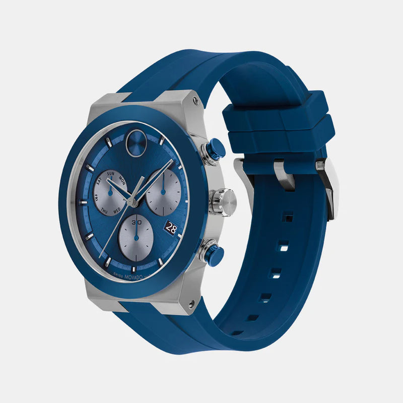 Movado Bold Men Quartz Blue Dial Chronograph Silicone Watch 3601197