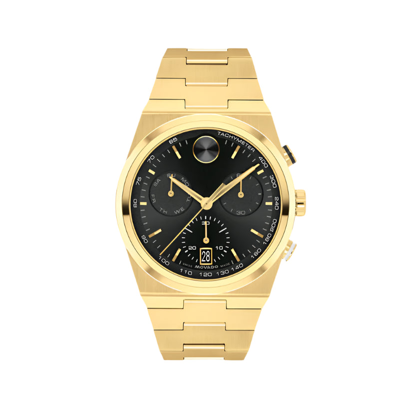 Movado Bold Men Quartz Black Dial Chronograph Stainless Steel Watch 3601198