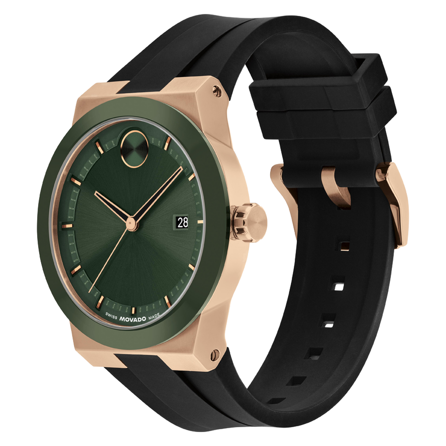Movado Bold Men Quartz Green Dial Analog Silicone Watch 3601296