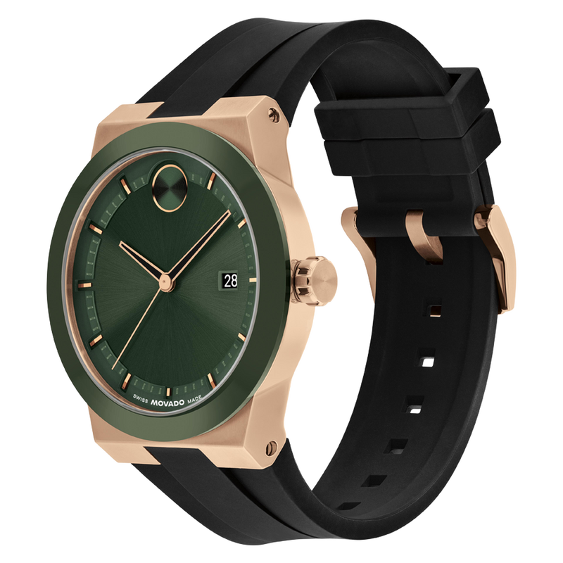 Movado Bold Men Quartz Green Dial Analog Silicone Watch 3601296