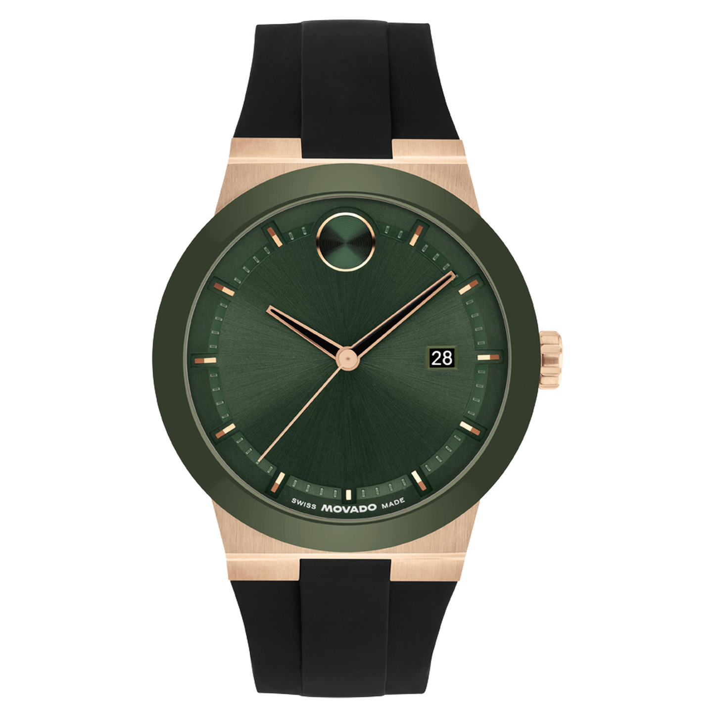 Movado Bold Men Quartz Green Dial Analog Silicone Watch 3601296