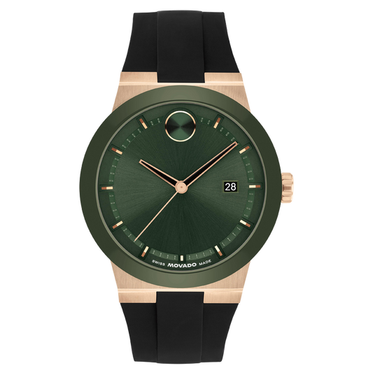 Movado Bold Men Quartz Green Dial Analog Silicone Watch 3601296