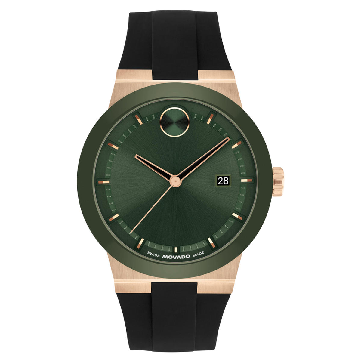 Movado Bold Men Quartz Green Dial Analog Silicone Watch 3601296