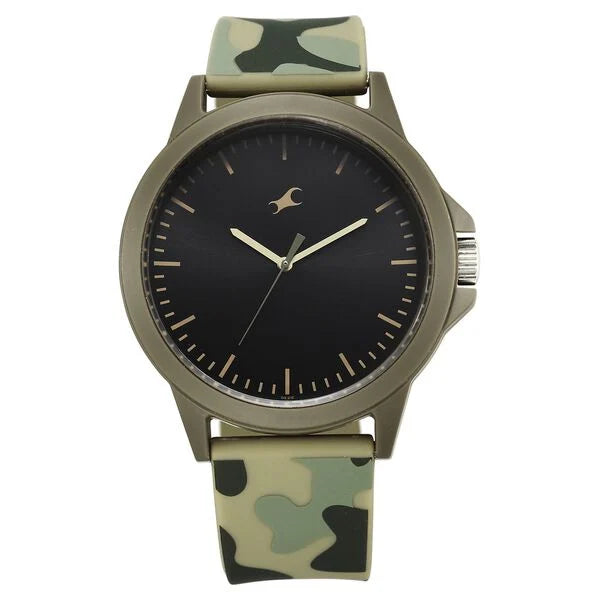 Fastrack Tees Wanderlust Quartz Analog Black Dial Silicone Strap Watch for Unisex 38024PP71W