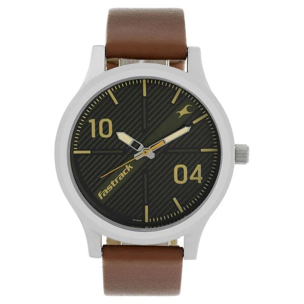 Fastrack Quartz Analog Black Dial Leather Strap Watch for Guys 38051sl02