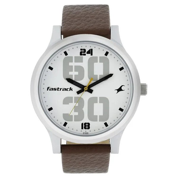 Fastrack Bold Quartz Analog White Dial Leather Strap Watch for Guys - 38051SL06 - KRISHNA WATCH COMPANY