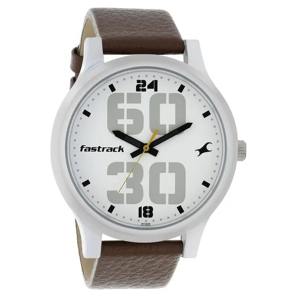 Fastrack Bold Quartz Analog White Dial Leather Strap Watch for Guys - 38051SL06 - KRISHNA WATCH COMPANY