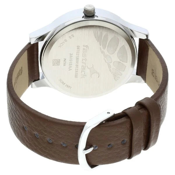 Fastrack Bold Quartz Analog White Dial Leather Strap Watch for Guys - 38051SL06 - KRISHNA WATCH COMPANY