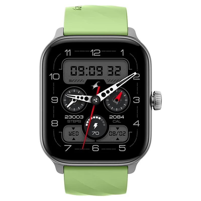Fastrack Nitro Pro with 4.69cm AMOLED Display, AOD, Functional Crown, BT Calling Smartwatch with Fluoroscent Green Strap 38105PP05
