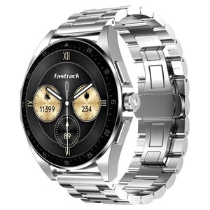 Fastrack Radiant FX1 Luxury Metal Smartwatch with 3.6 cm AMOLED Display, SingleSync BT Calling, Functional Crown - Steel 38123sm01 - KRISHNA WATCH COMPANY