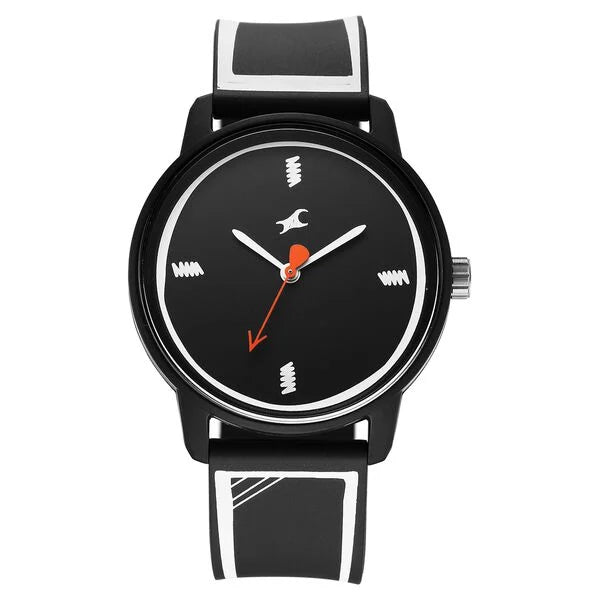 Fastrack Zine Quartz Analog Black Dial Black Silicone Strap Watch For Guys 38145pp05w