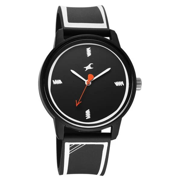 Fastrack Zine Quartz Analog Black Dial Black Silicone Strap Watch For Guys 38145pp05w