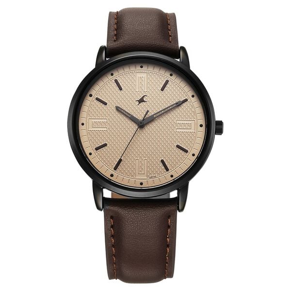 Fastrack Stunners X Quartz Analog Beige Dial Leather Strap Watch For Guys - 38159NL02