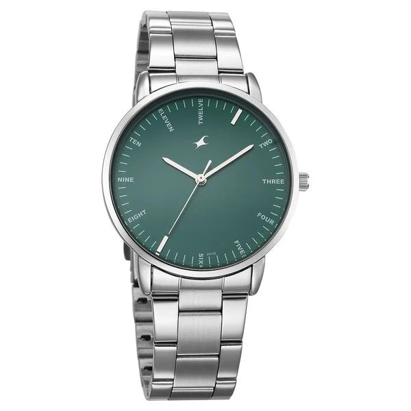 Fastrack Stunners X Quartz Analog Green Dial Stainless Steel Strap Watch For Guys 38159sm03 - KRISHNA WATCH COMPANY