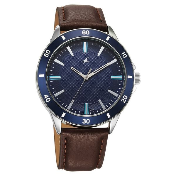 Fastrack Stunners X Quartz Analog Blue Dial Leather Strap Watch For Guys 38160sl04 - KRISHNA WATCH COMPANY