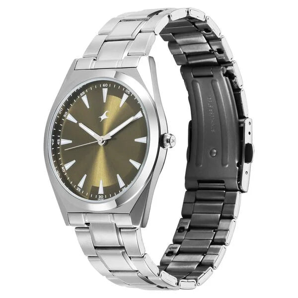 Fastrack Stunners X Quartz Analog Green Dial Stainless Steel Strap Watch For Guys 38162sm02