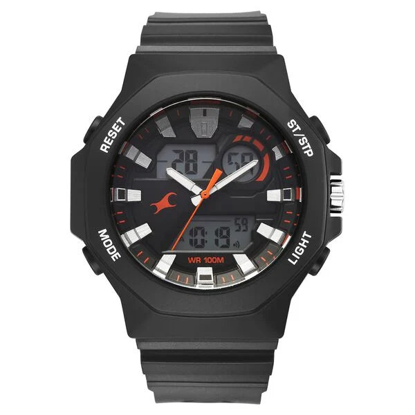 Fastrack Streetstyle Quartz Digital Black Dial Black PU Strap Watch For Guys 38171pp01