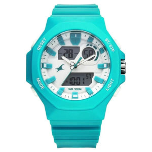 Fastrack Streetstyle Silver Dial Teal PU Strap Watch For Guys 38171pp02 - KRISHNA WATCH COMPANY