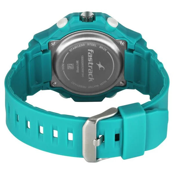 Fastrack Streetstyle Silver Dial Teal PU Strap Watch For Guys 38171pp02