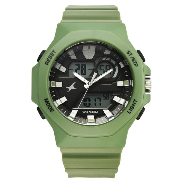 Fastrack Streetstyle Quartz Digital Black Dial Green PU Strap Watch For Guys - 38171P03