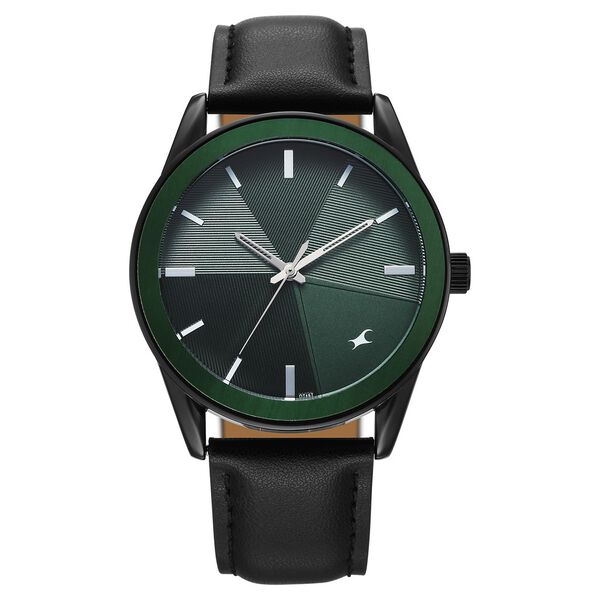 Fastrack Stunners Quartz Analog Green Dial Black Leather Strap Watch For Guys - 38215KL01